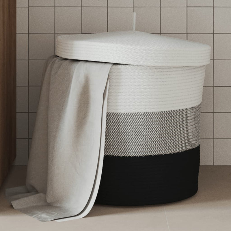 Load image into Gallery viewer, Vidaxl opbergmand met deksel ø 40x35 cm katoen wit en zwart
