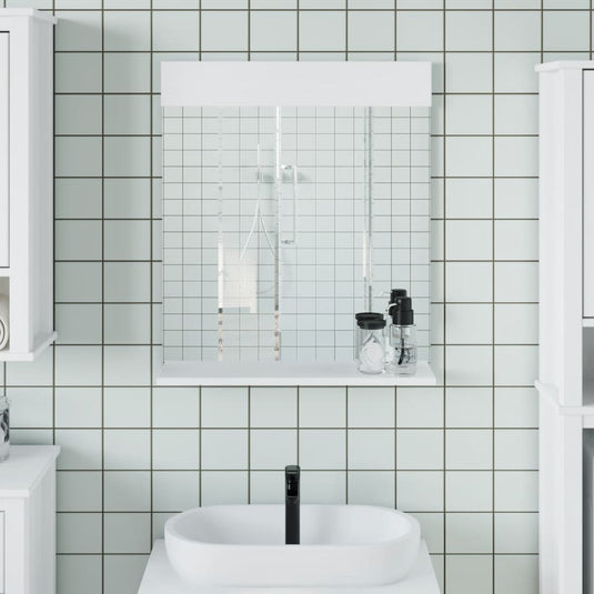 Vidaxl badkamerspiegel met schap berg 60x12x70 cm massief hout wit