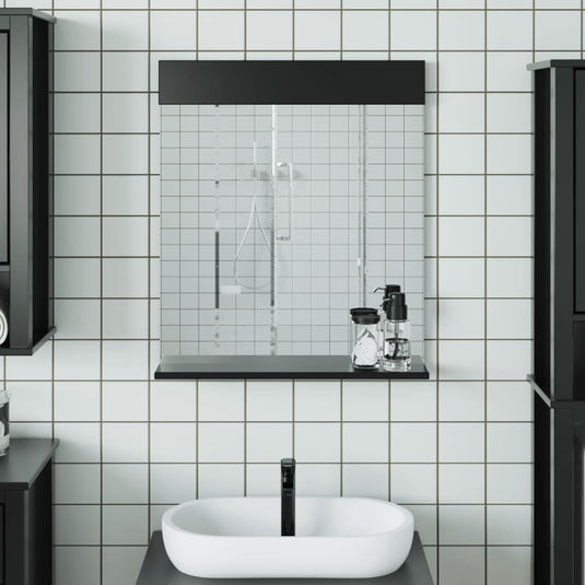 Vidaxl badkamerspiegel met schap berg 60x12x70 cm massief hout zwart