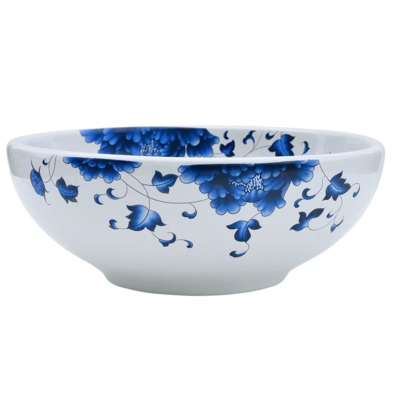 Load image into Gallery viewer, VidaXL Opzetwasbak rond Φ41x14 cm keramiek wit en blauw
