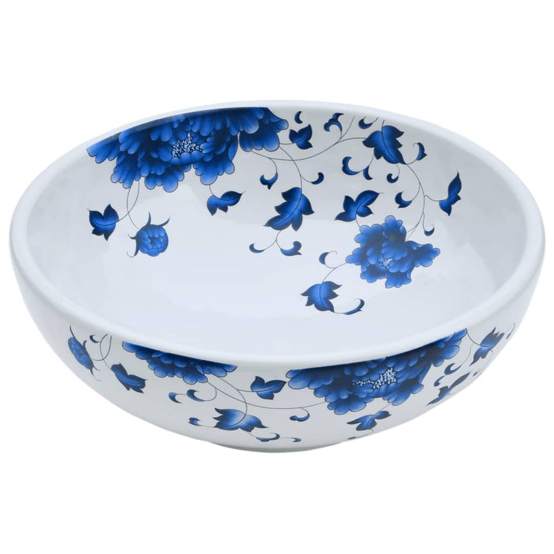 Load image into Gallery viewer, VidaXL Opzetwasbak rond Φ41x14 cm keramiek wit en blauw
