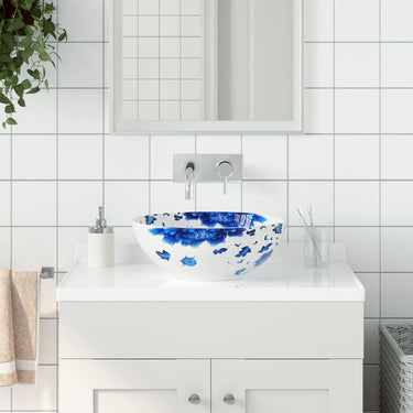 Vidaxl opzetwasbak rond φ41x14 cm keramiek wit en blauw