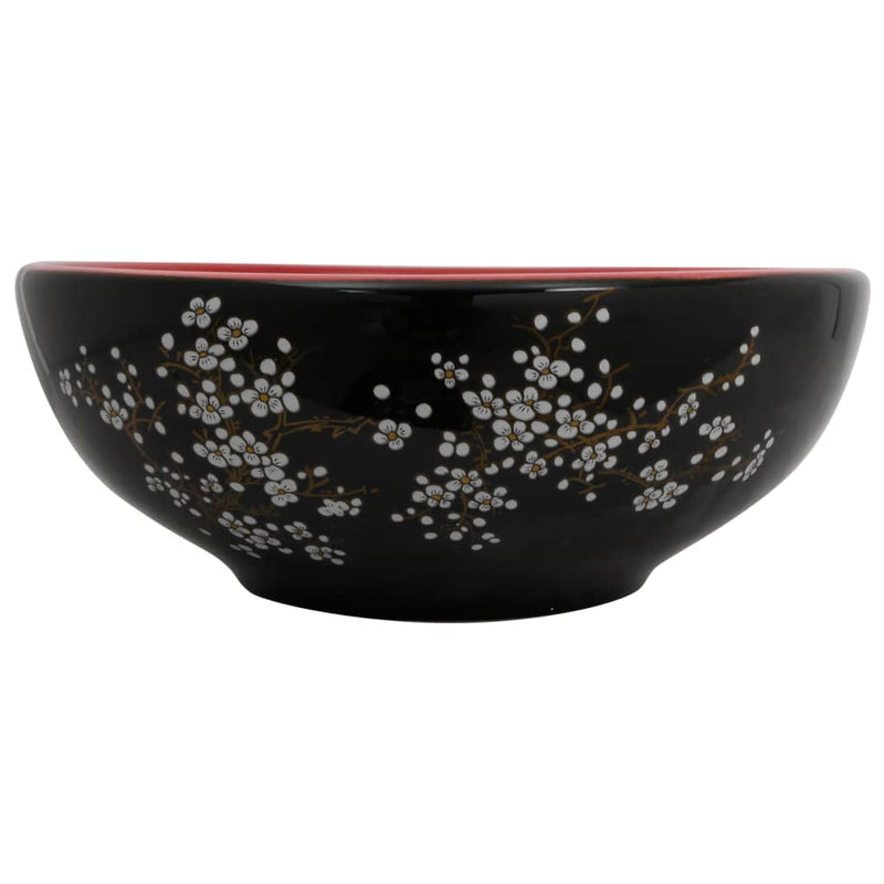 Afbeelding laden in galerijviewer, Vidaxl opzetwasbak rond φ41x14 cm keramiek zwart en rood
