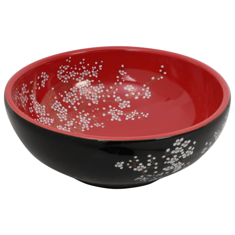 Afbeelding laden in galerijviewer, Vidaxl opzetwasbak rond φ41x14 cm keramiek zwart en rood
