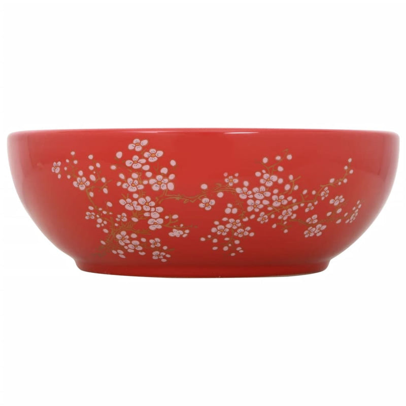 Load image into Gallery viewer, Vidaxl opzetwasbak rond φ41x14 cm keramiek wit en rood
