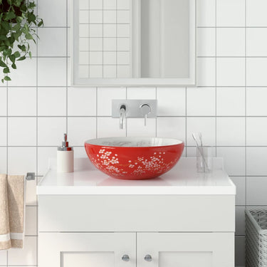 Vidaxl opzetwasbak rond φ41x14 cm keramiek wit en rood