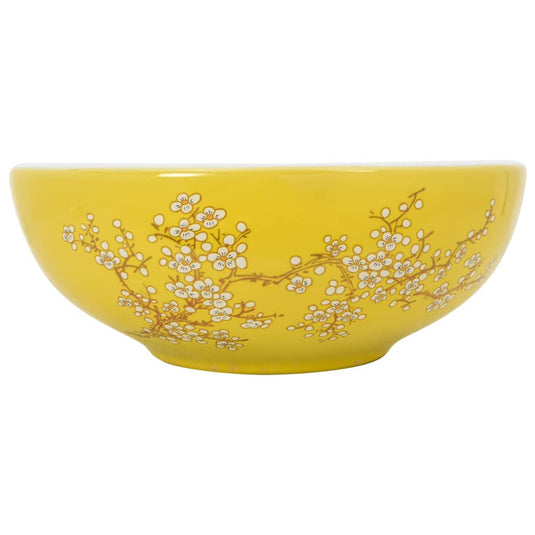 Vidaxl opzetwasbak rond φ41x14 cm keramiek wit en geel