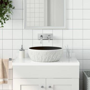 Vidaxl opzetwasbak rond φ41x14 cm keramiek zwart en grijs