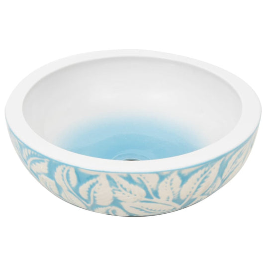 Vidaxl opzetwasbak rond φ41x14 cm keramiek wit en blauw