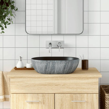 Vidaxl opzetwasbak ovaal 47x33x13 cm keramiek zwart en grijs