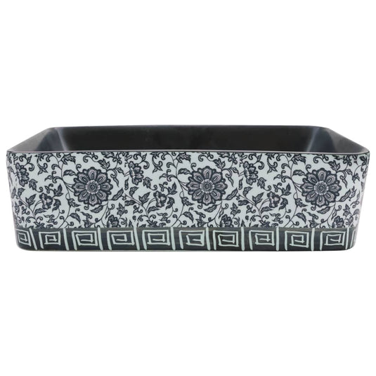 Vidaxl opzetwasbak rechthoekig 46x35,5x13 cm keramiek zwart en blauw