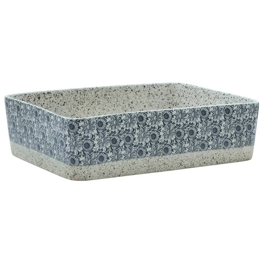 Vidaxl opzetwasbak rechthoekig 46x35,5x13 cm keramiek grijs en blauw