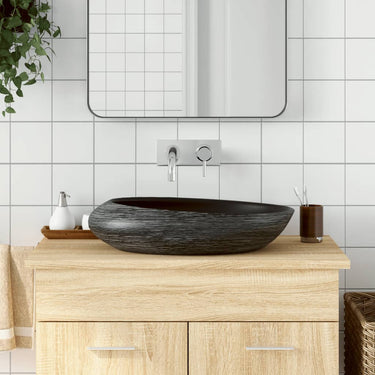 Vidaxl opzetwasbak ovaal 59x40x14 cm keramiek grijs en zwart
