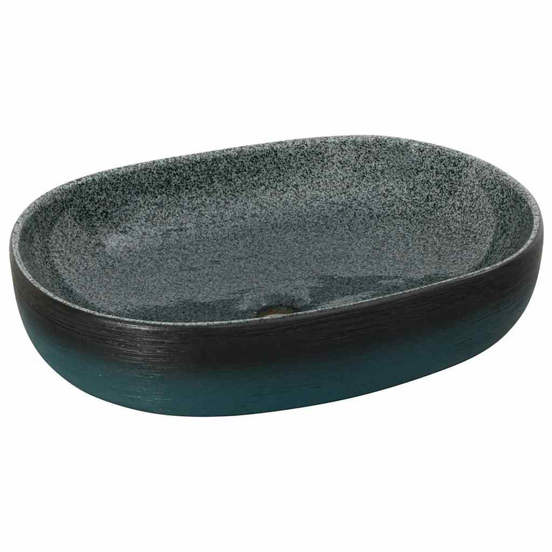 Load image into Gallery viewer, Vidaxl opzetwasbak ovaal 59x40x14 cm keramiek turquoise
