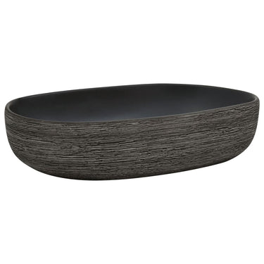Vidaxl opzetwasbak ovaal 59x40x14 cm keramiek grijs en zwart