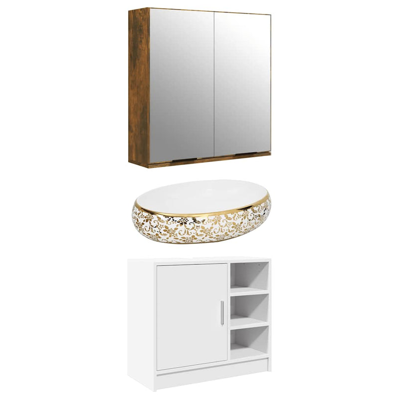 Load image into Gallery viewer, Vidaxl opzetwasbak ovaal 59x40x15 cm keramiek wit en goud
