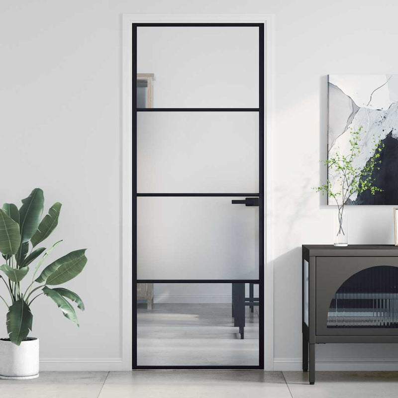 Load image into Gallery viewer, Vidaxl binnendeur smal 76x201,5 cm gehard glas en aluminium zwart
