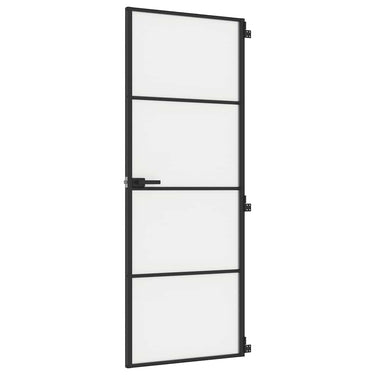 Vidaxl binnendeur smal 76x201,5 cm gehard glas en aluminium zwart