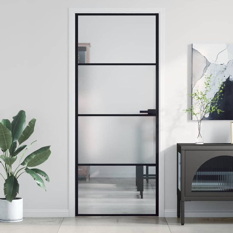 Load image into Gallery viewer, Vidaxl binnendeur smal 83x201,5 cm gehard glas en aluminium zwart
