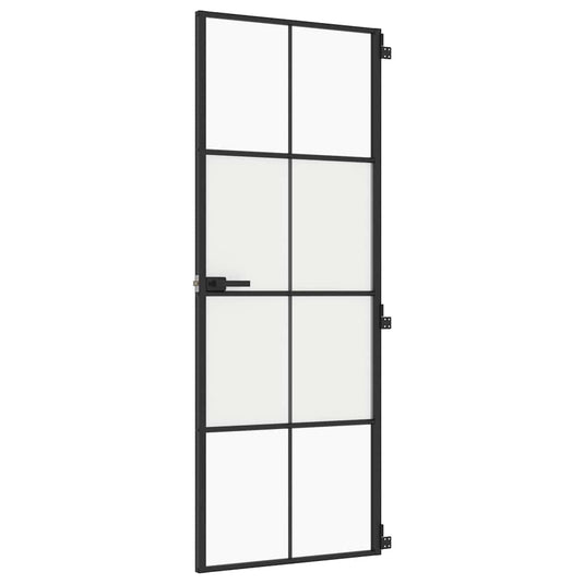 Vidaxl binnendeur smal 76x201,5 cm gehard glas en aluminium zwart