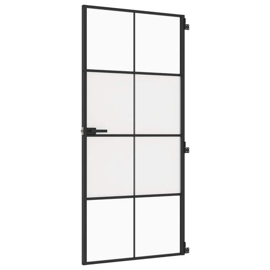 Vidaxl binnendeur smal 93x201,5 cm gehard glas en aluminium zwart