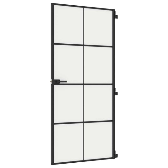 Vidaxl binnendeur smal 93x201,5 cm gehard glas en aluminium zwart