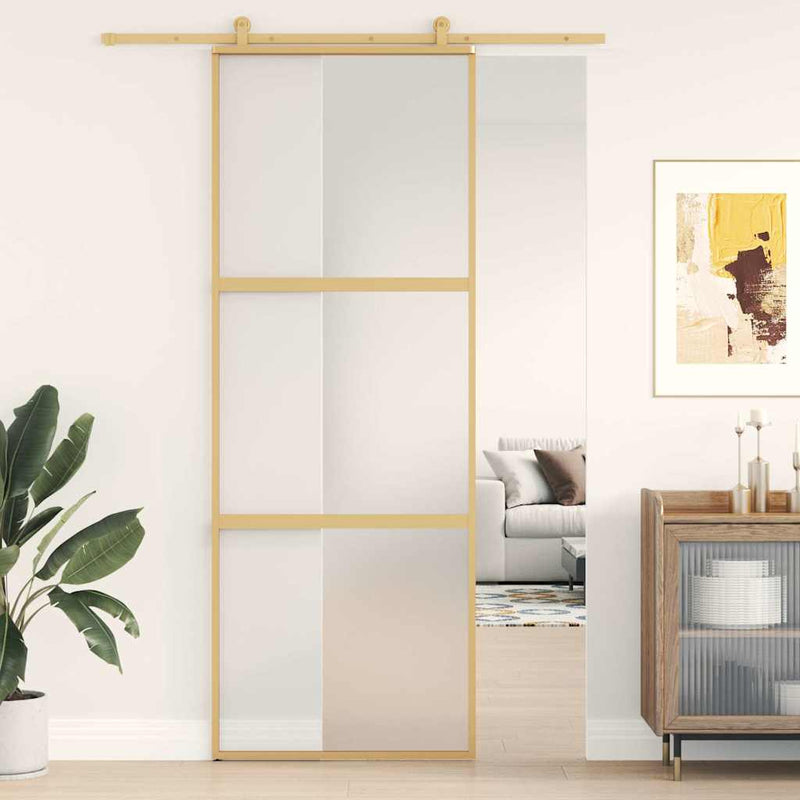 Load image into Gallery viewer, Vidaxl schuifdeur 76x205 cm mat esg-glas en aluminium goudkleurig
