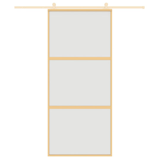 VidaXL Schuifdeur 90x205 cm mat ESG-glas en aluminium goudkleurig