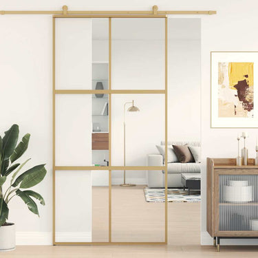 Vidaxl schuifdeur 102,5x205 cm helder esg-glas en aluminium goudkleur