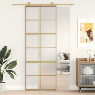 Vidaxl schuifdeur 76x205 cm mat esg-glas en aluminium goudkleurig