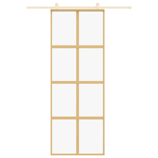 Vidaxl schuifdeur 76x205 cm helder esg-glas en aluminium goudkleurig