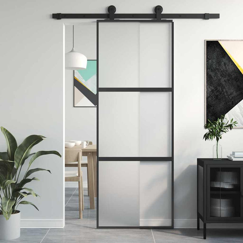 Load image into Gallery viewer, Vidaxl schuifdeur 76x205 cm gehard glas en aluminium zwart
