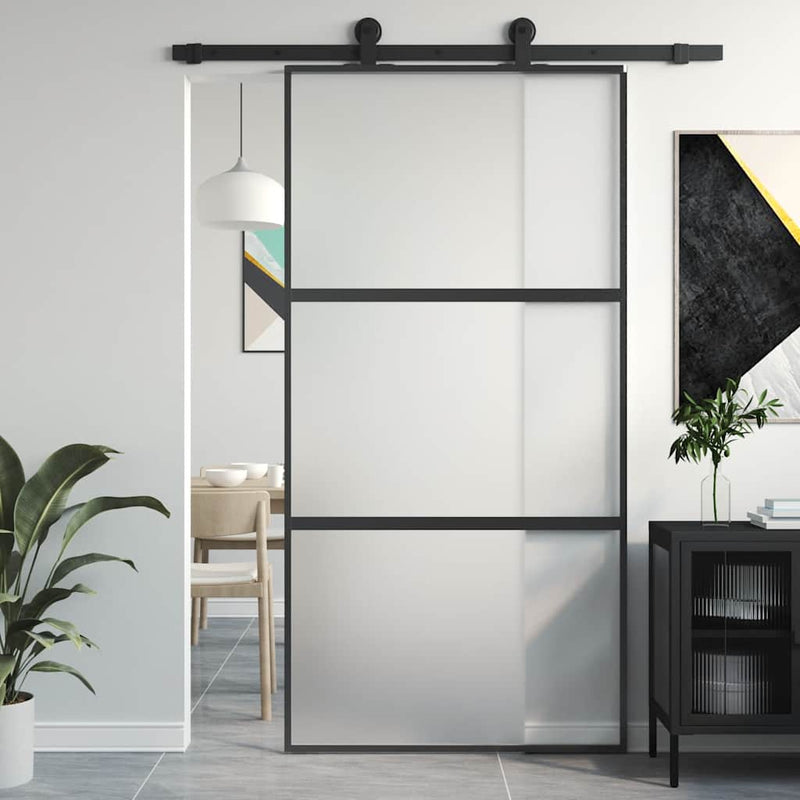 Load image into Gallery viewer, Vidaxl schuifdeur 102,5x205 cm gehard glas en aluminium zwart
