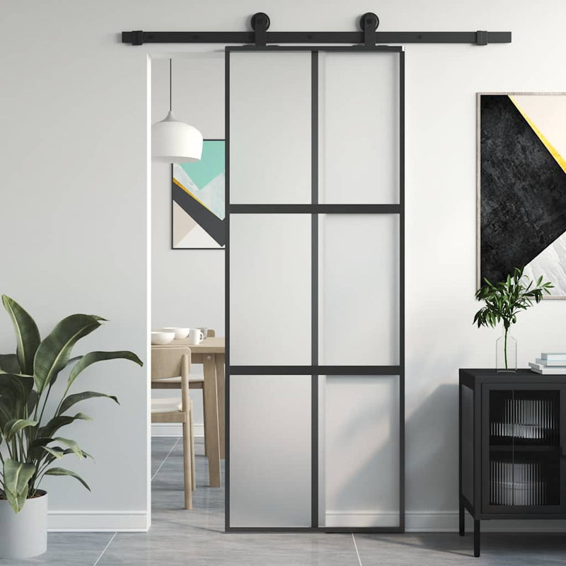 Load image into Gallery viewer, Vidaxl schuifdeur 76x205 cm gehard glas en aluminium zwart

