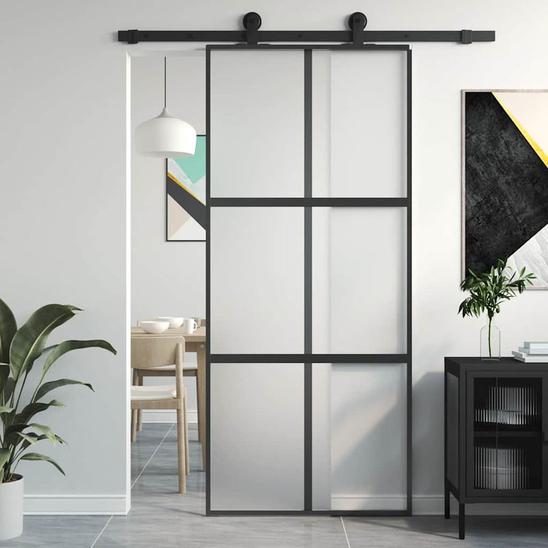 Load image into Gallery viewer, Vidaxl schuifdeur 90x205 cm gehard glas en aluminium zwart
