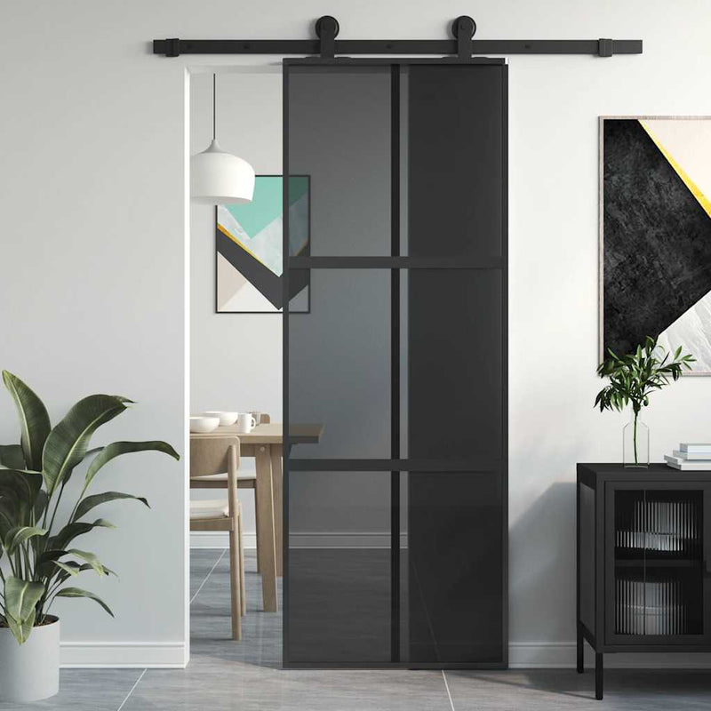 Load image into Gallery viewer, Vidaxl schuifdeur 76x205 cm gehard glas en aluminium zwart
