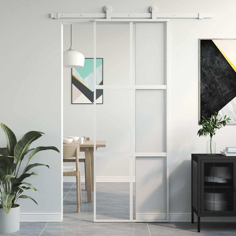 Load image into Gallery viewer, Vidaxl schuifdeur 76x205 cm gehard glas en aluminium wit
