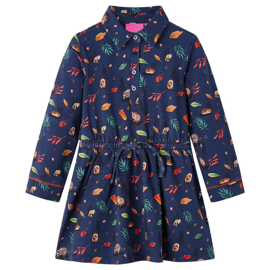 Vidaxl kinderjurk met lange mouwen 128 marineblauw