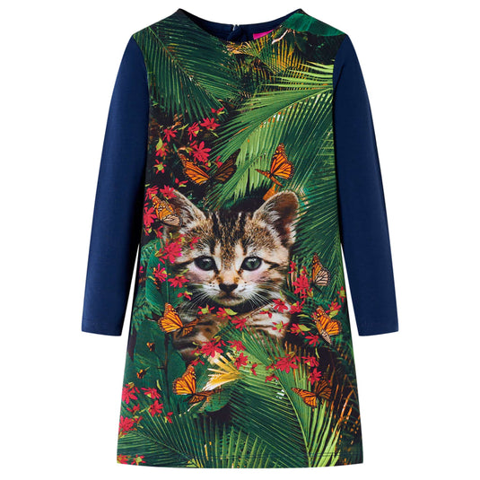 Vidaxl kinderjurk met lange mouwen 128 marineblauw