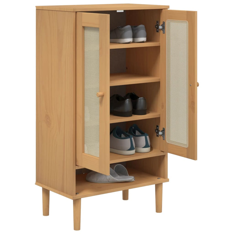 Load image into Gallery viewer, Vidaxl schoenenkast senja 59,5x35x107 cm rattan look grenenhout bruin
