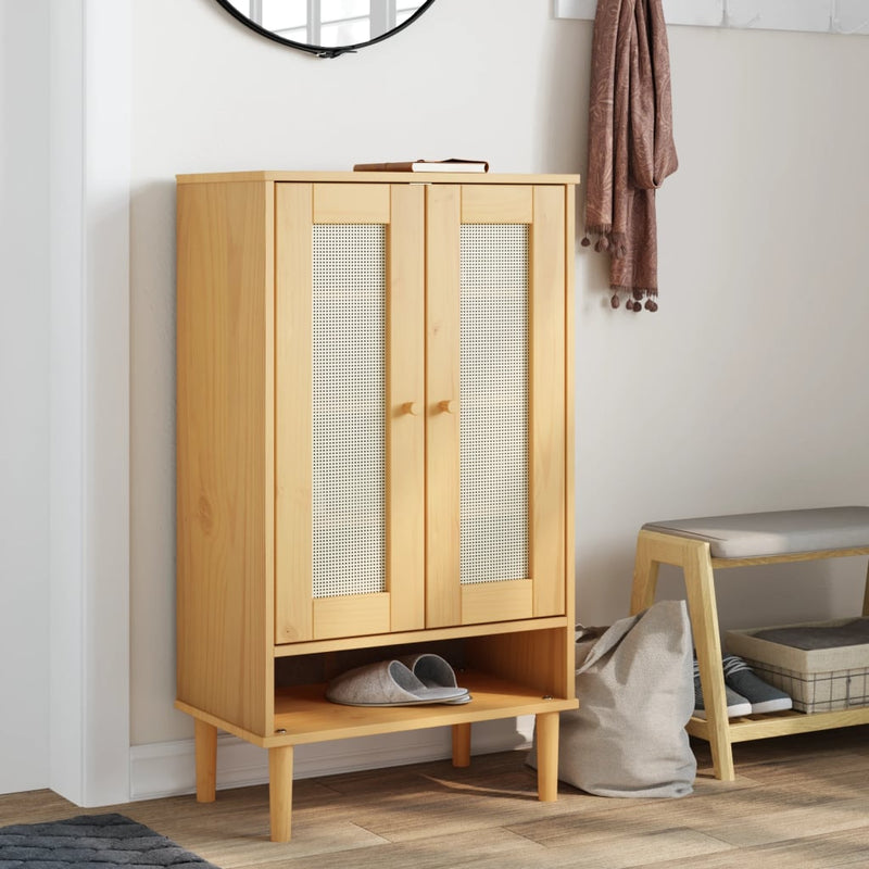 Load image into Gallery viewer, Vidaxl schoenenkast senja 59,5x35x107 cm rattan look grenenhout bruin
