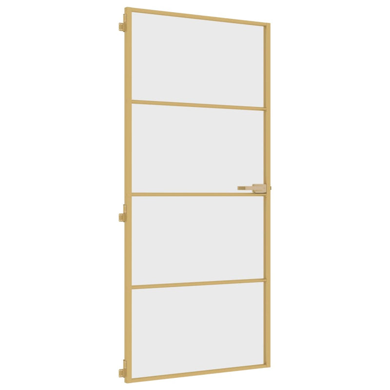 Load image into Gallery viewer, Vidaxl binnendeur smal 93x201,5 cm gehard glas en aluminium goudkleur
