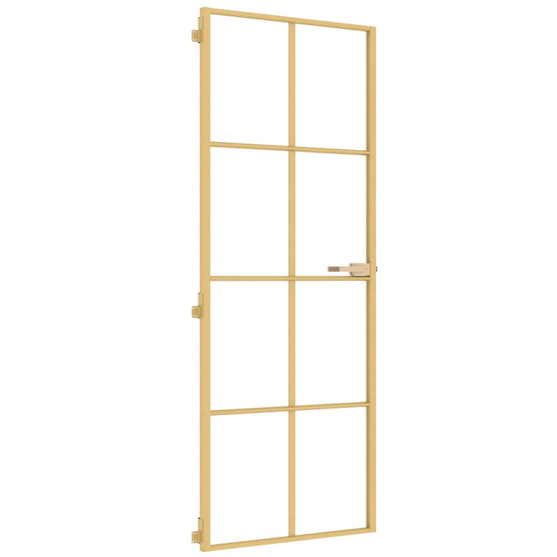 Load image into Gallery viewer, Vidaxl binnendeur smal 76x201,5 cm gehard glas en aluminium goudkleur
