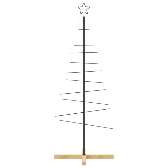 Vidaxl kerstdecoratie kerstboom met houten basis 150 cm metaal zwart