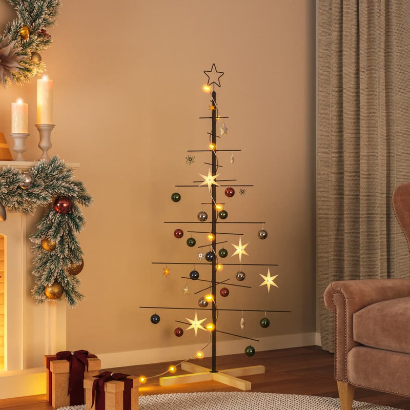 Load image into Gallery viewer, Vidaxl kerstdecoratie kerstboom met houten basis 150 cm metaal zwart
