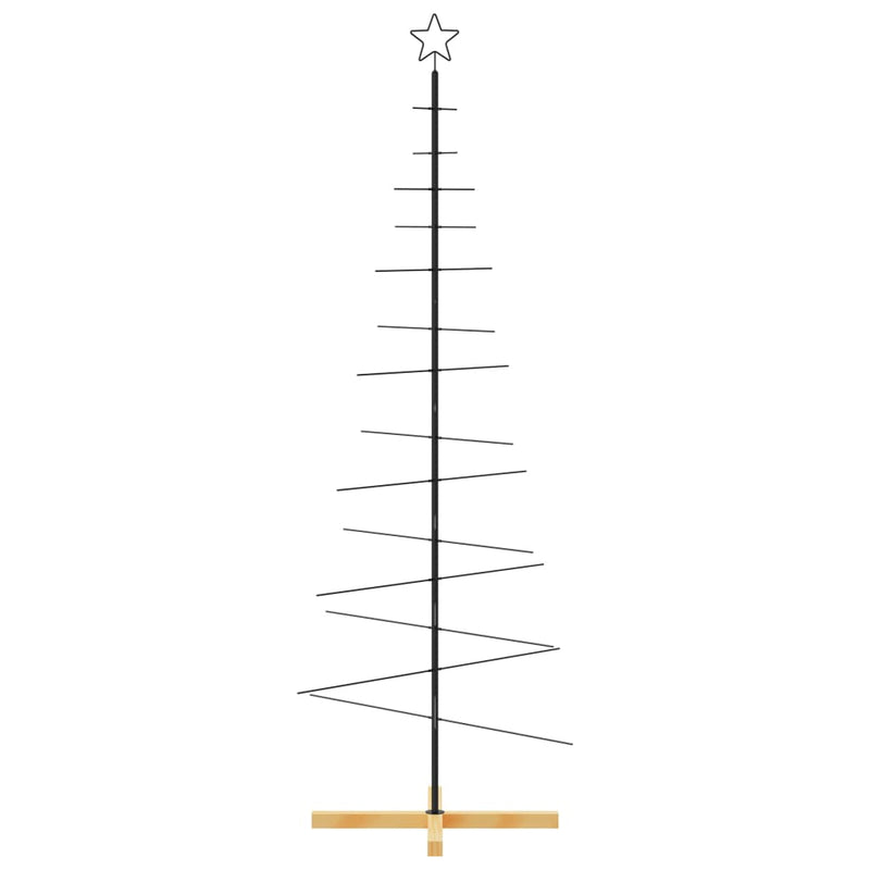 Afbeelding laden in galerijviewer, Vidaxl kerstdecoratie kerstboom met houten basis 180 cm metaal zwart
