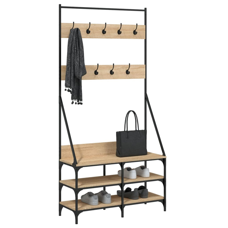 Load image into Gallery viewer, Vidaxl kledingrek met schoenenrek 90x34x184 cm sonoma eikenkleurig
