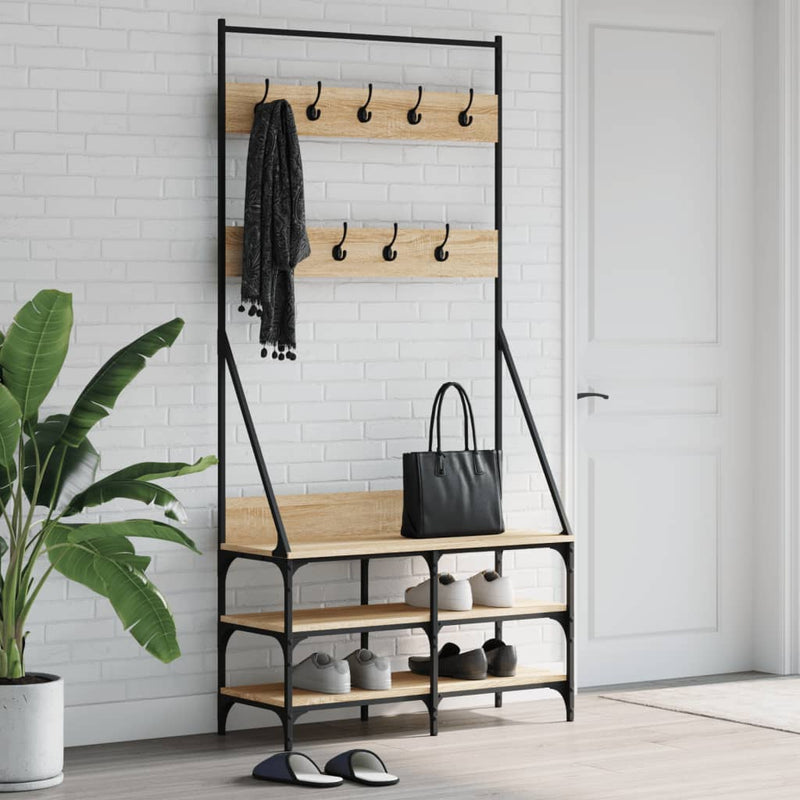 Load image into Gallery viewer, Vidaxl kledingrek met schoenenrek 90x34x184 cm sonoma eikenkleurig
