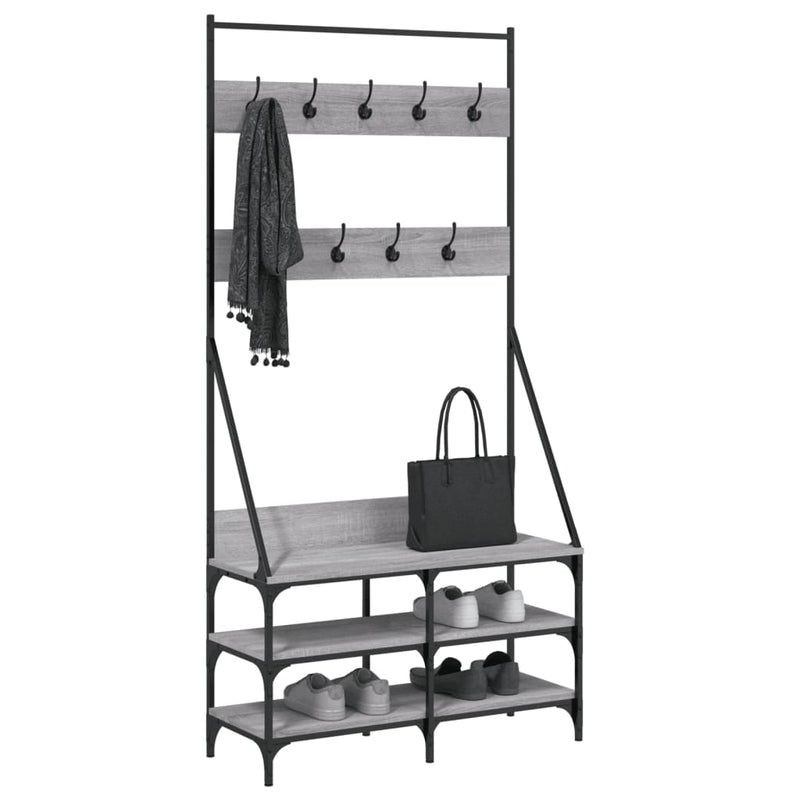 Load image into Gallery viewer, VidaXL Kledingrek met schoenenrek 90x34x184 cm grijs sonoma eikenkleur
