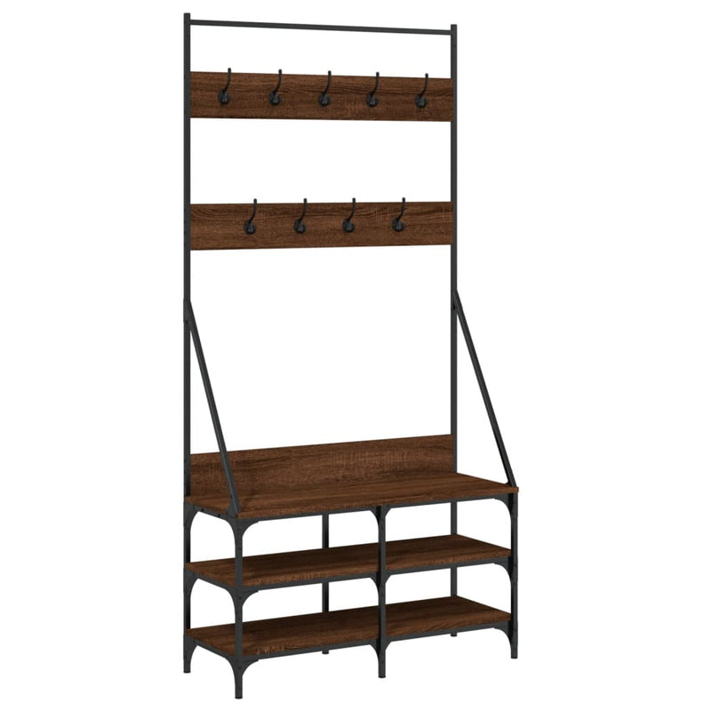 Load image into Gallery viewer, Vidaxl kledingrek met schoenenrek 90x34x184 cm bruin eikenkleur
